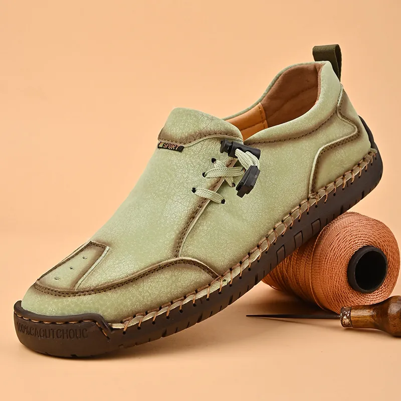 Heren Casual Loafers Handgemaakte Genaaide Microvezel Leren Schoenen Ademende Instappers Outdoor Schoenen Voor Dagelijks Wandelen Heren Sieraden