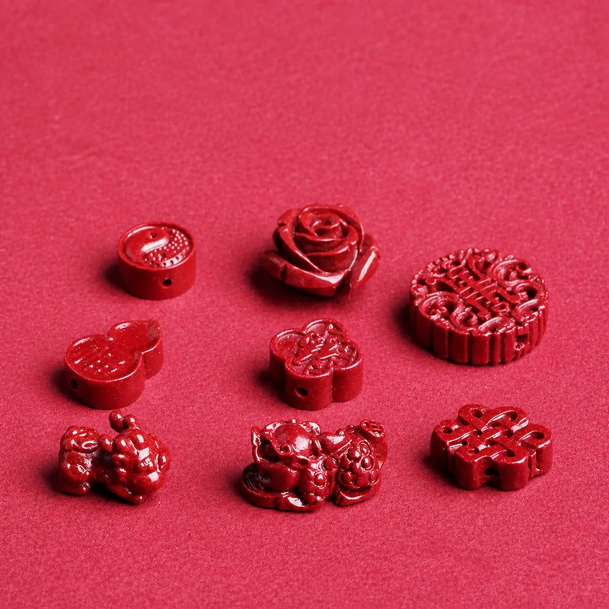 Cinnabar Carved Charms Red Gourd Pixiu Rose Taiji Flower Beads For DIY Bracelet Necklace Jewelry Making Traditional Craft Accessory