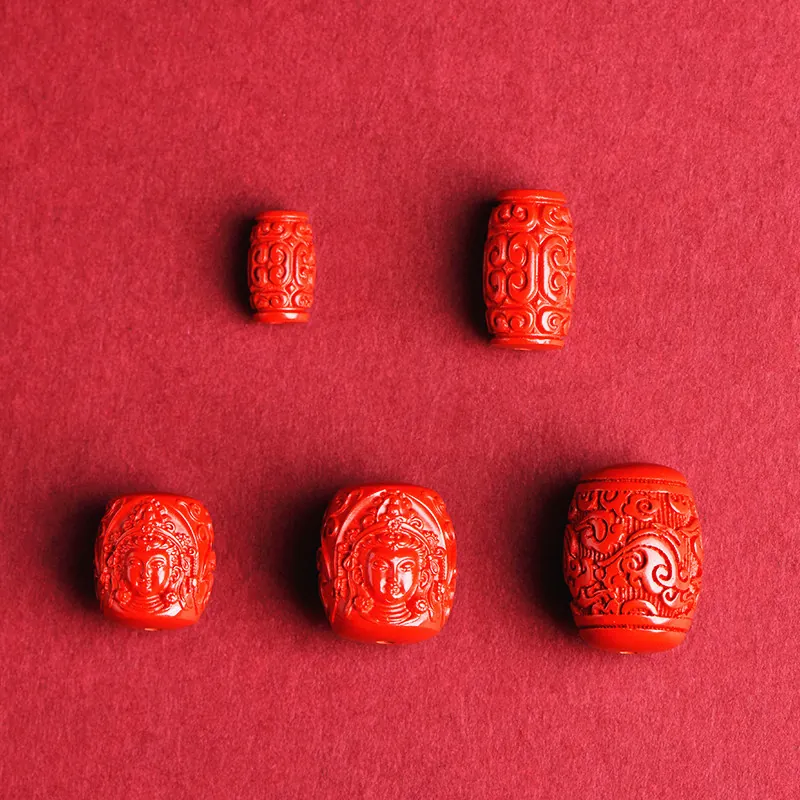 Traditional Carved Cinnabar Barrel Beads Dragon Peony Pattern Red Cinnabar DIY Jewelry Making Accessories For Bracelets Necklace
