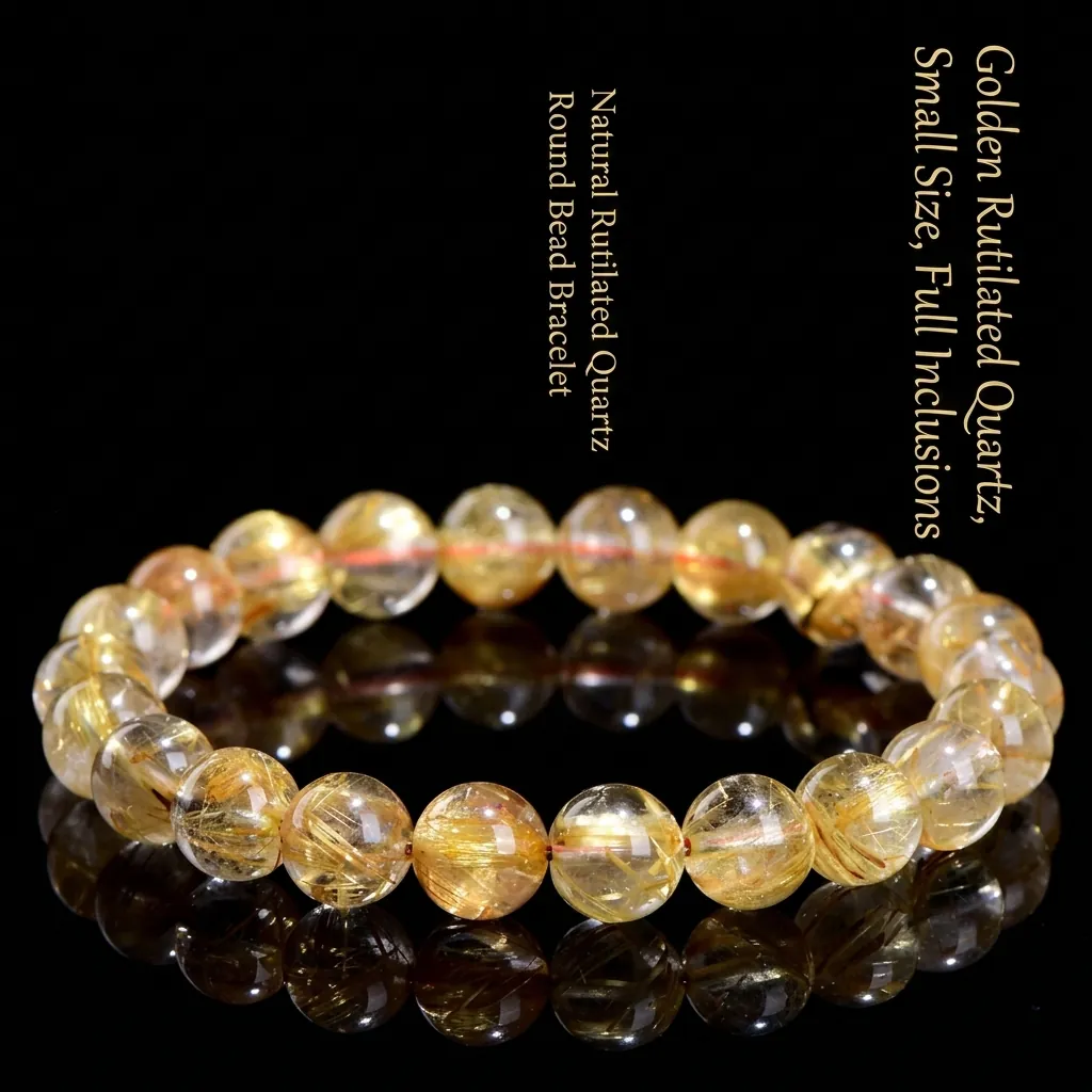 Natural Gold Rutilated Quartz Bracelet Golden Needle Crystal Gemstone Jewelry Round Beads Bracelet Gift For Men Women