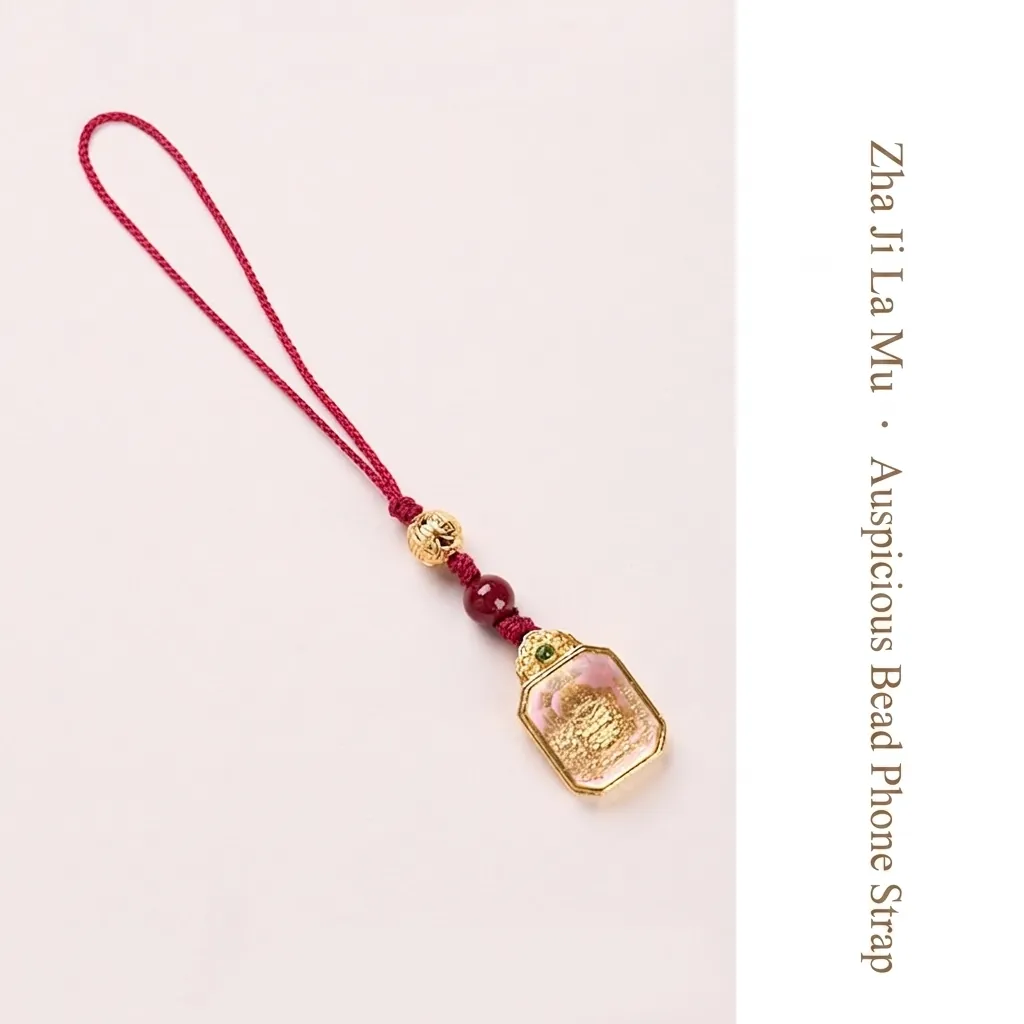 Vintage Chinese Style Thangka Pendant Keychain Gold Plated Copper ZhaJiLaMu Deity Buddha Hanging Ornament Bag Charm Phone Lanyard