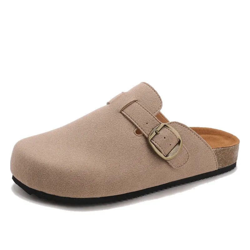 Damen Casual Wildleder Mules Mit Verstellbarer Schnalle Kork Zwischensohle Rutschfeste Gummisohle Runde Zehen Clogs Für Alltagsschuhe