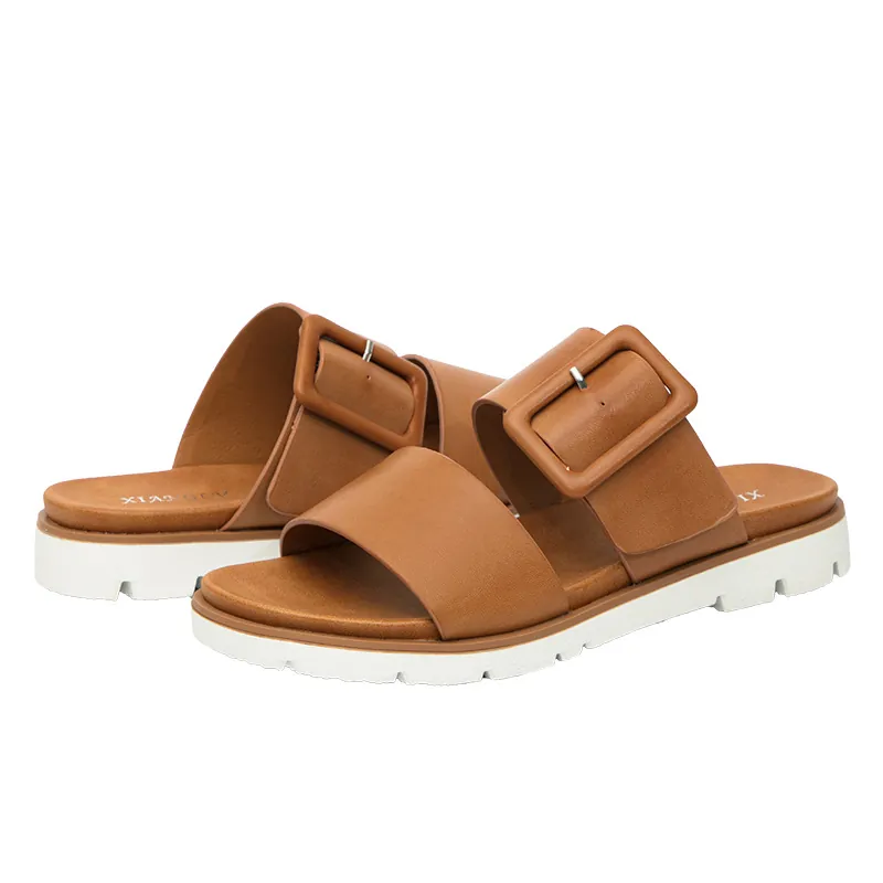 Mules à Plateforme en Cuir PU pour Femmes avec Grande Boucle Carrée Semelle Épaisse Antidérapante Décontractée Été pour Femmes