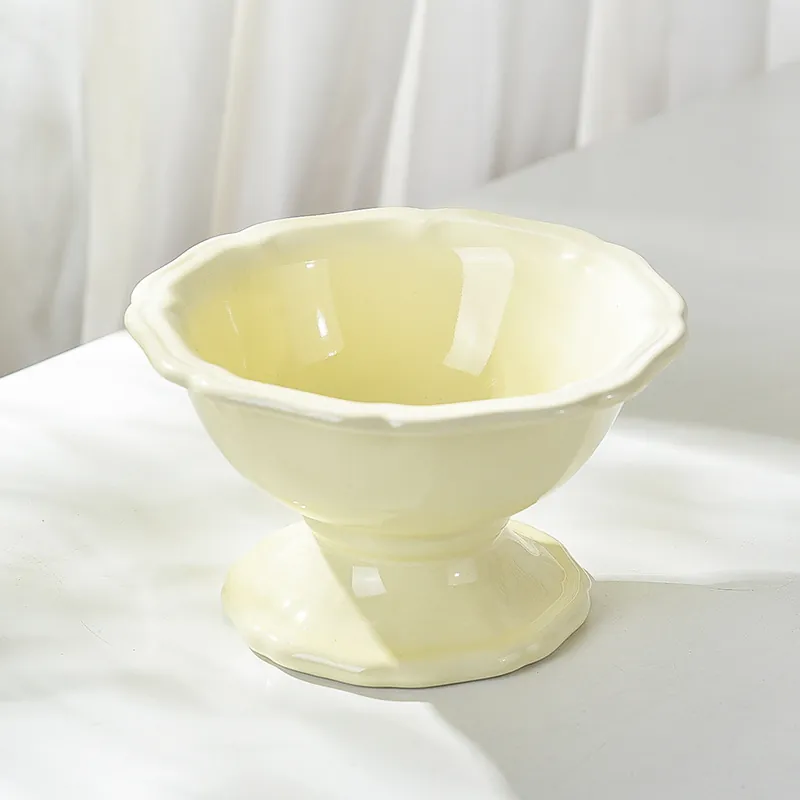 Ceramic Elevated Cat Bowl Anti-Vomit Pet Feeding Raised Food Water Dish For Cats Kittens Small Dogs Neck Protection Wave Design