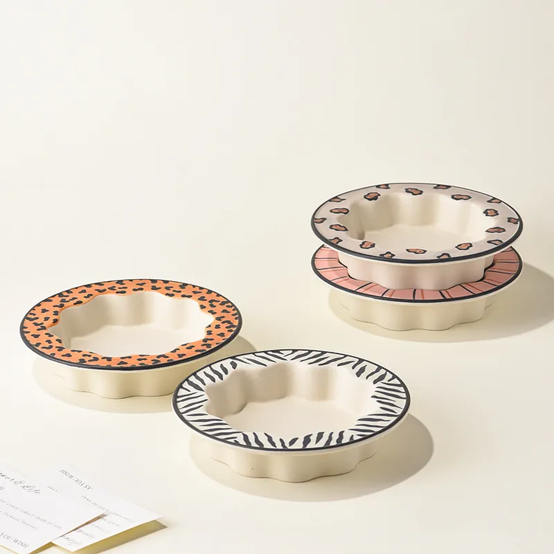Keramik Haustiernapf Wellenrand Geometrisches Leoparden Zebra Muster Futter Wasser Napf Für Katzen Hunde Kleintiere Deko