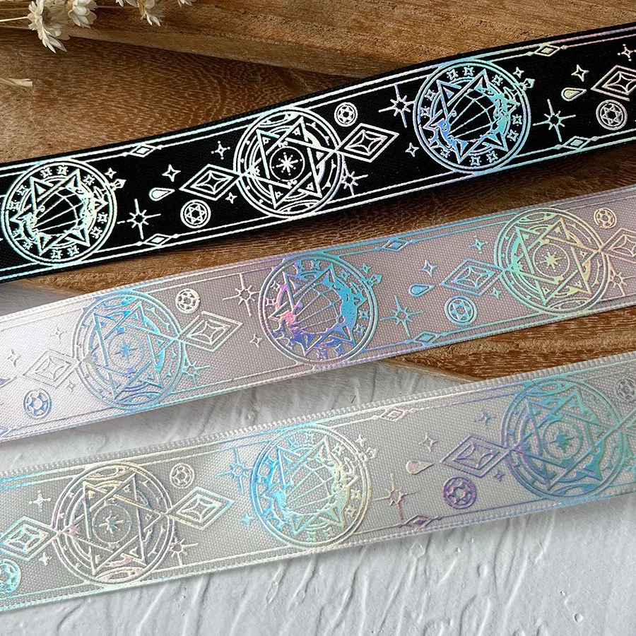 Magical Holographic Gradient Ribbon For DIY Ita Bag Badge Decoration Star Magic Circle Pattern Satin Craft Ribbon Roll