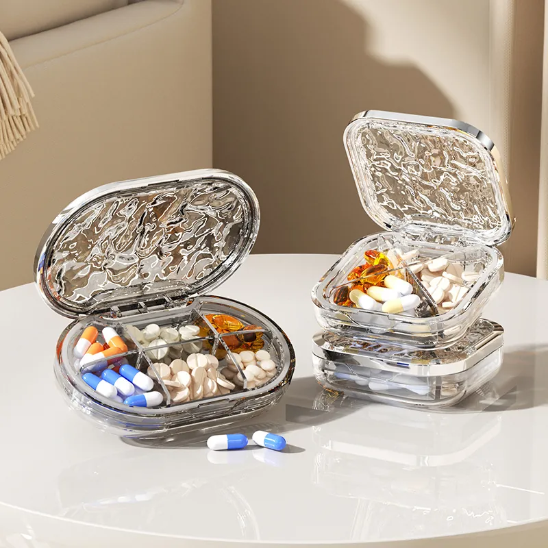 Draagbare Pillendoos Transparant Waterrimpeling Ontwerp Reismedicijn Opbergkoffer Verdeelde Sieraden Container Vochtbestendig