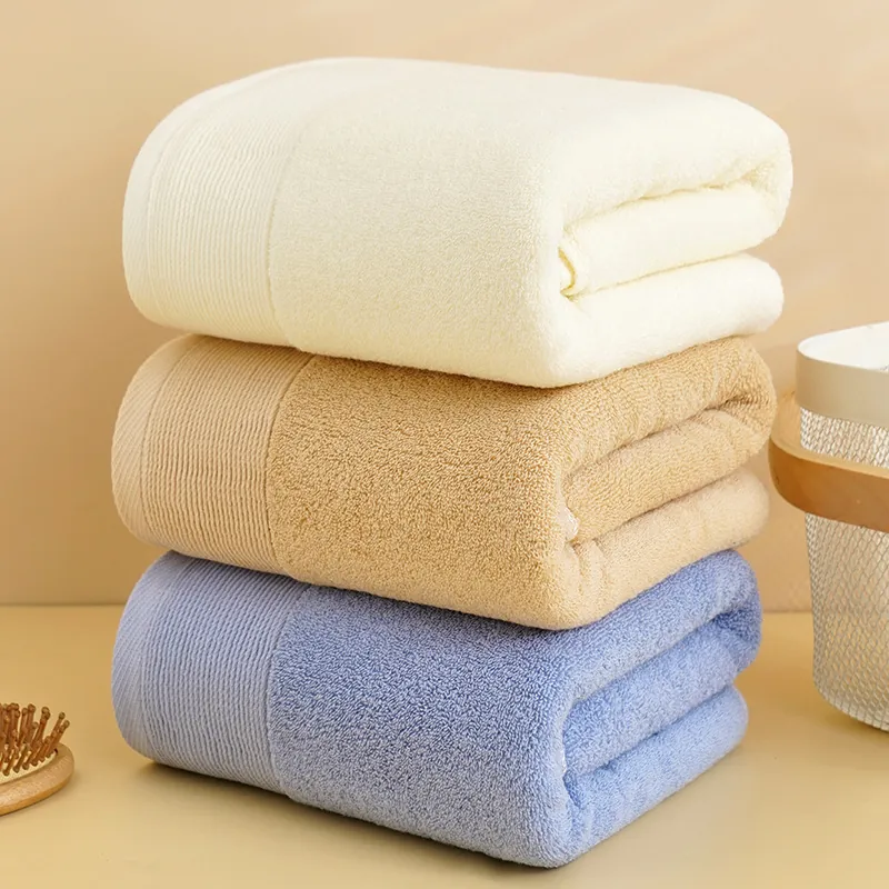 Asciugamano da Bagno in Puro Cotone Spesso Assorbente Bordo in Raso Morbido Tinta Unita Adulti Bagno Casa Grande Telo Doccia