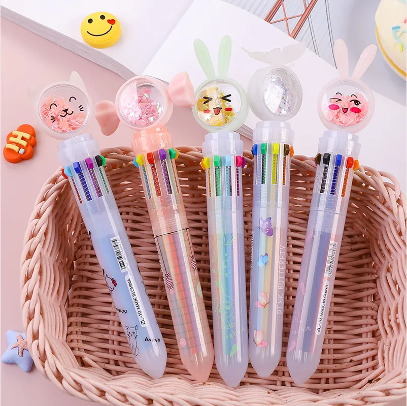 Penna a Sfera Multicolore Retrattile Colori Multipli In Uno Per Studenti Decorazione Diario Carino Sequin ZL-10