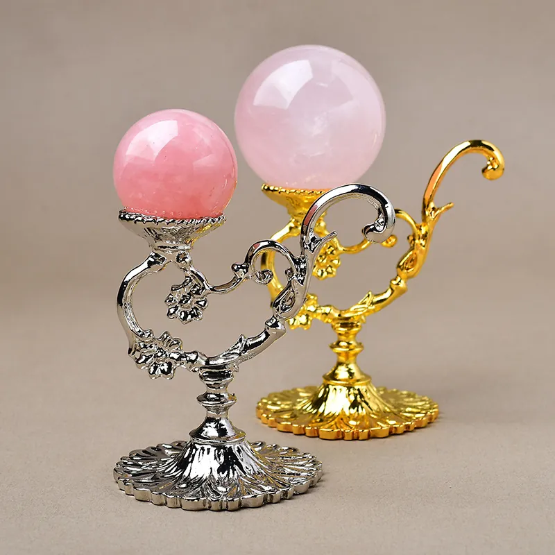 Vintage Metal Magic Lamp Crystal Ball Base Holder Gold Silver Electroplated Alloy Flower Embossed Display Stand For Home Decor