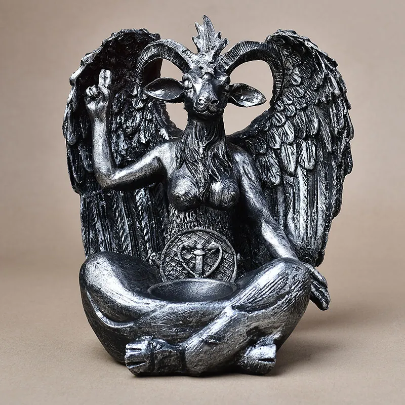 Baphomet Sitting Goat Satan Resin Statue Ornament Gothic Occult Decor Crystal Ball Base Incense Burner Candle Holder For Home