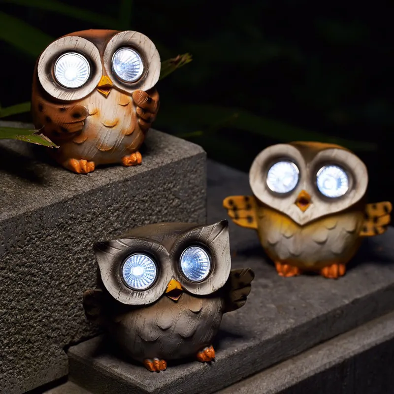 Solar Powered Owl Garden Lights Resin Animal Statue With Glowing LED Eyes For Outdoor Yard Patio Landscape Decoration