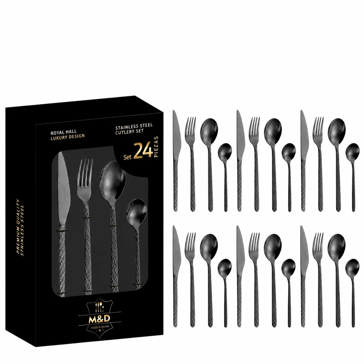Stainless Steel Flatware Cutlery Mirror Polished Dinner Knife Fork Spoon Coffee Spoon With Twisted Rope Handle Design Western Dining Wedding Gift