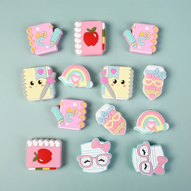 Cuentas de Silicona Libres de BPA Grado Alimenticio 3D Papelería Cuaderno Lápiz Cuentas para Bolígrafos DIY Joyería