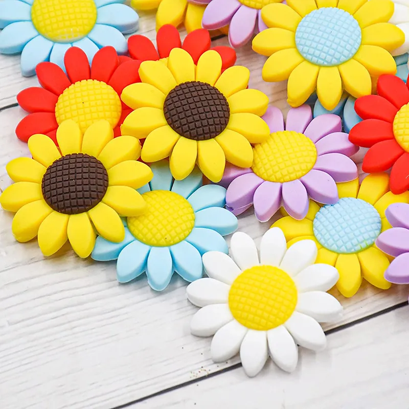 Sunflower Silicone Beads For DIY Jewelry Making Daisy Flower Loose Beads Baby Teether Craft Accessories Vibrant Colors
