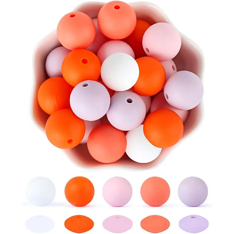 Assorted Silicone Beads Kit For Jewelry Making Round Silicone Loose Beads For Baby Teething DIY Bracelet Necklace Accessory