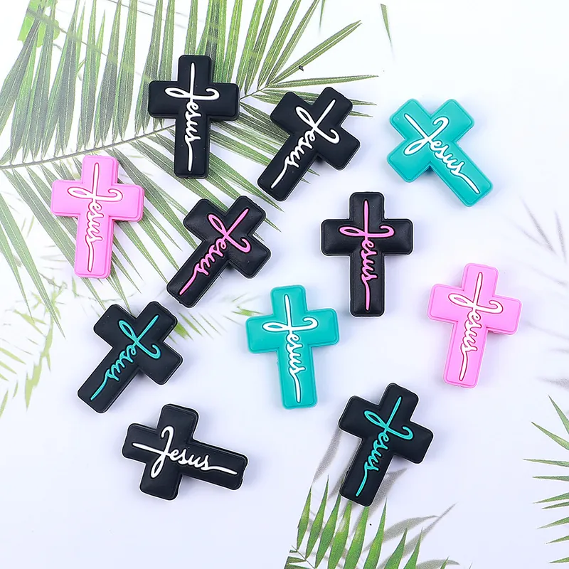 Perline a Croce in Silicone Alimentare Motivo Jesus per Creazione Gioielli DIY Decorazioni Scarpe Accessori Dentizione