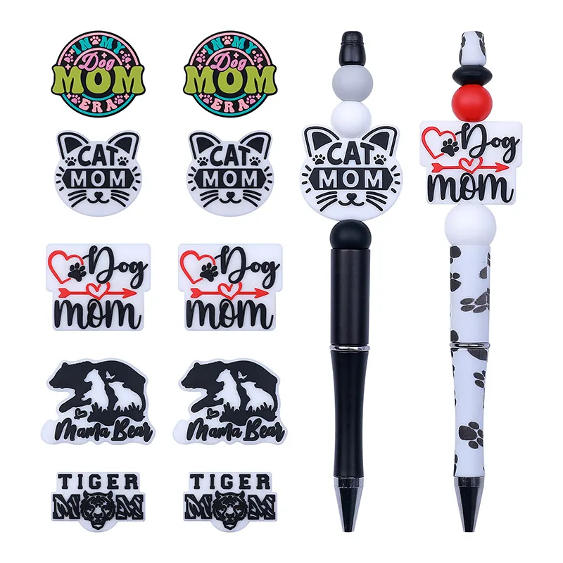 Perle in Silicone Alimentare Fai da Te a Forma di Animale Senza BPA Cat Dog Mom Perle per Creazione Gioielli Penne