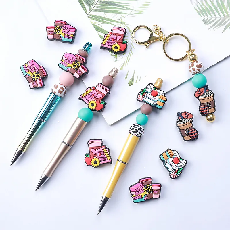 DIY Siliconen Kralen Voor Sleutelhanger Maken Terug Naar School Thema Boek Koffie Appel Patroon Decoratieve Kralen Voor Schoenbedeltjes Sieraden Maken