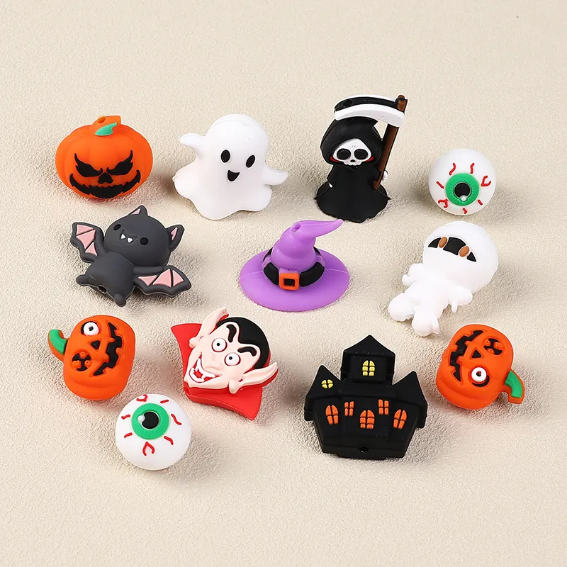 Perline di Silicone 3D di Halloween per la Creazione di Gioielli Fai-da-te Zucca Fantasma Pipistrello Mummia Vampiro Casa Stregata Occhio Teschio Accessori