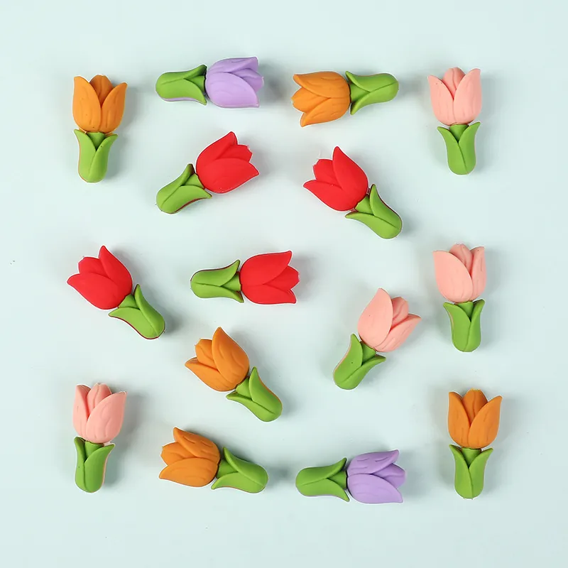 3D Tulip Silicone Beads For DIY Jewelry Making Pens Floral Flower Silicone Loose Beads BPA Free Food Grade Beads For Handcraft Accessories