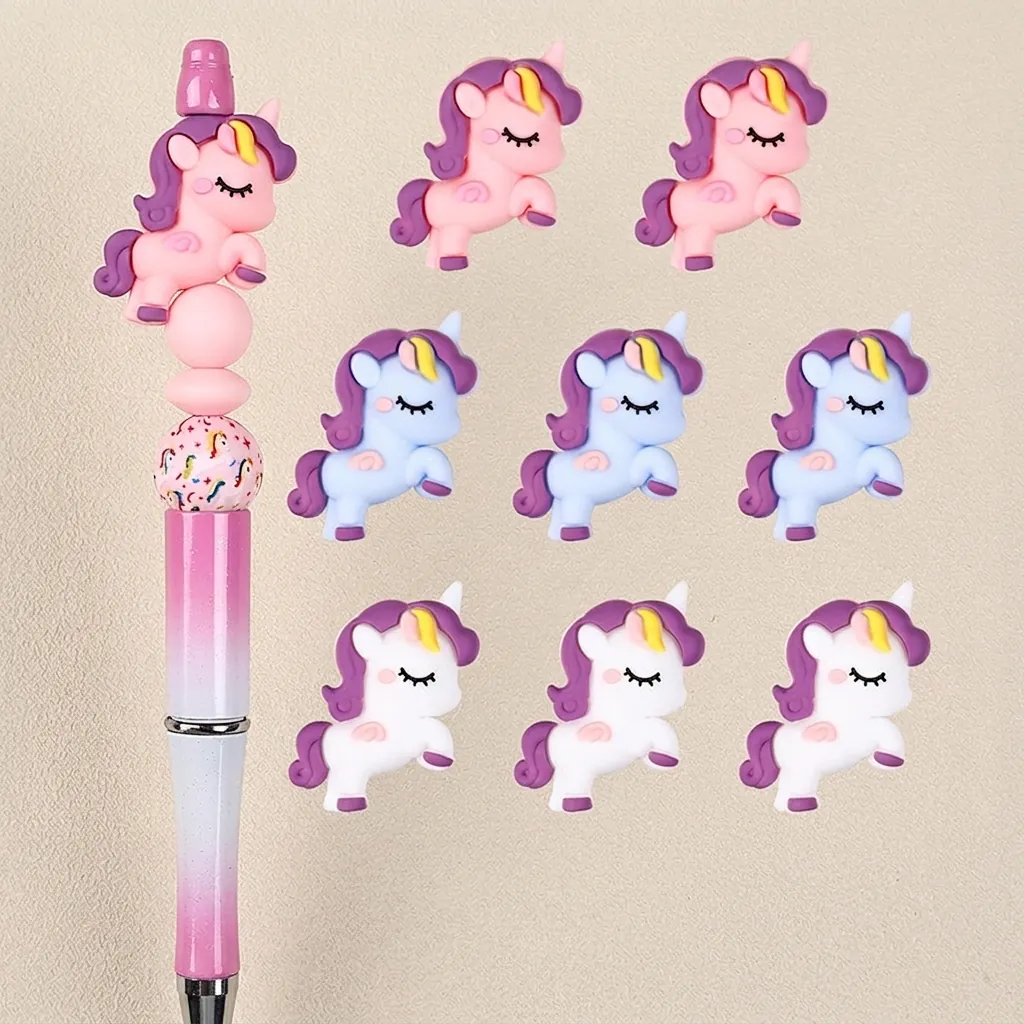 Perline di Silicone 3D a Forma di Unicorno per Penne Fai da Te Portachiavi Braccialetti Grado Alimentare Senza BPA Cartone Animato Animale Accessori per Gioielli