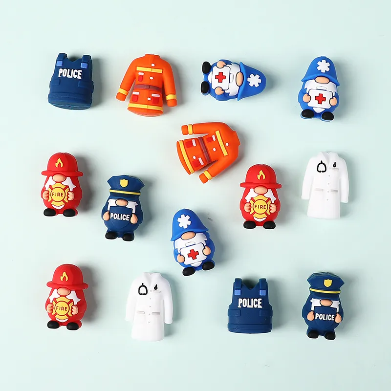 Cuentas de Silicona 3D Dibujos Animados Gnomo Policía Bombero Tema Médico Cuentas de Silicona para Bolígrafos DIY Creación de Joyas Artesanía