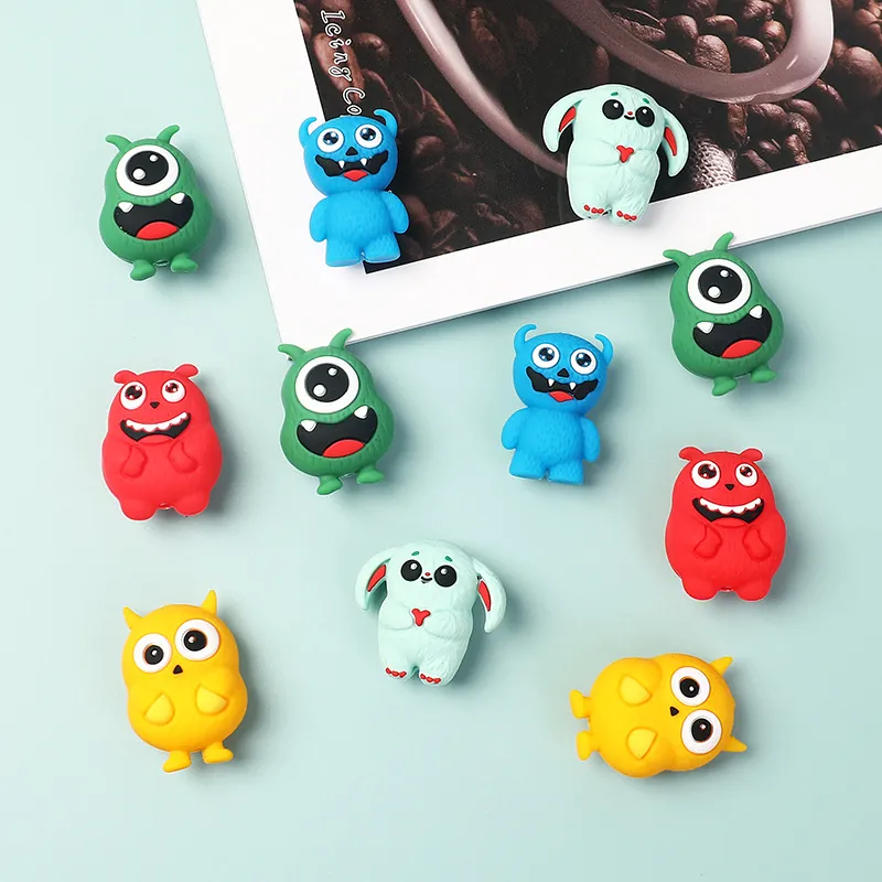 Cute 3D Monster Silicone Focal Beads BPA Free Food Grade Silicone Loose Beads For DIY Beaded Pens Keychains Jewelry Making