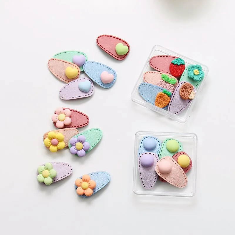 Pinces À Cheveux À Pression Dessin Animé Fleur Coeur Cuir Tissu Résine Décor De Fruits Barrettes Mignonnes Pour Filles Enfants
