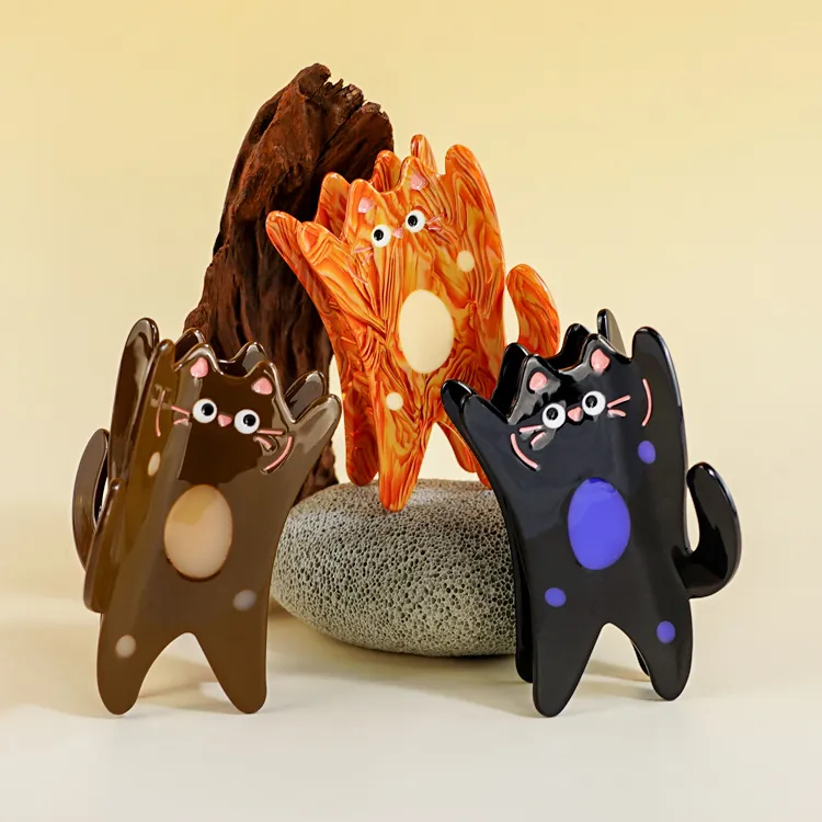 Pince à Cheveux en Acétate Chat Dessin Animé pour Femmes Filles Motif Animal à Pois Pince Requin Accessoires Cheveux