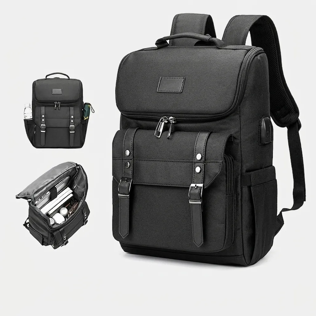 Laptop Backpack Oxford Cloth USB Charging Port Retro Casual Travel School Bag For Men Women Large Capacity Waterproof