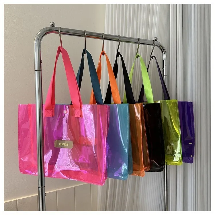 Transparent PVC Tote Bag Large Capacity Fashion Summer Beach Shopping Handbag For Women Casual Clear Shoulder Bag