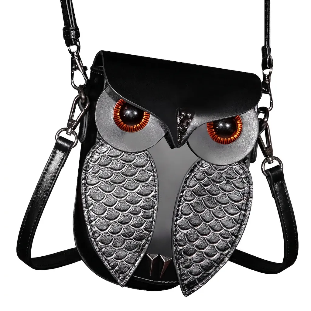 Sac Bandoulière Forme Hibou Steampunk Pour Femme Rétro Gothique Cuir PU Petit Sac À Épaule Réglable Mode Animale