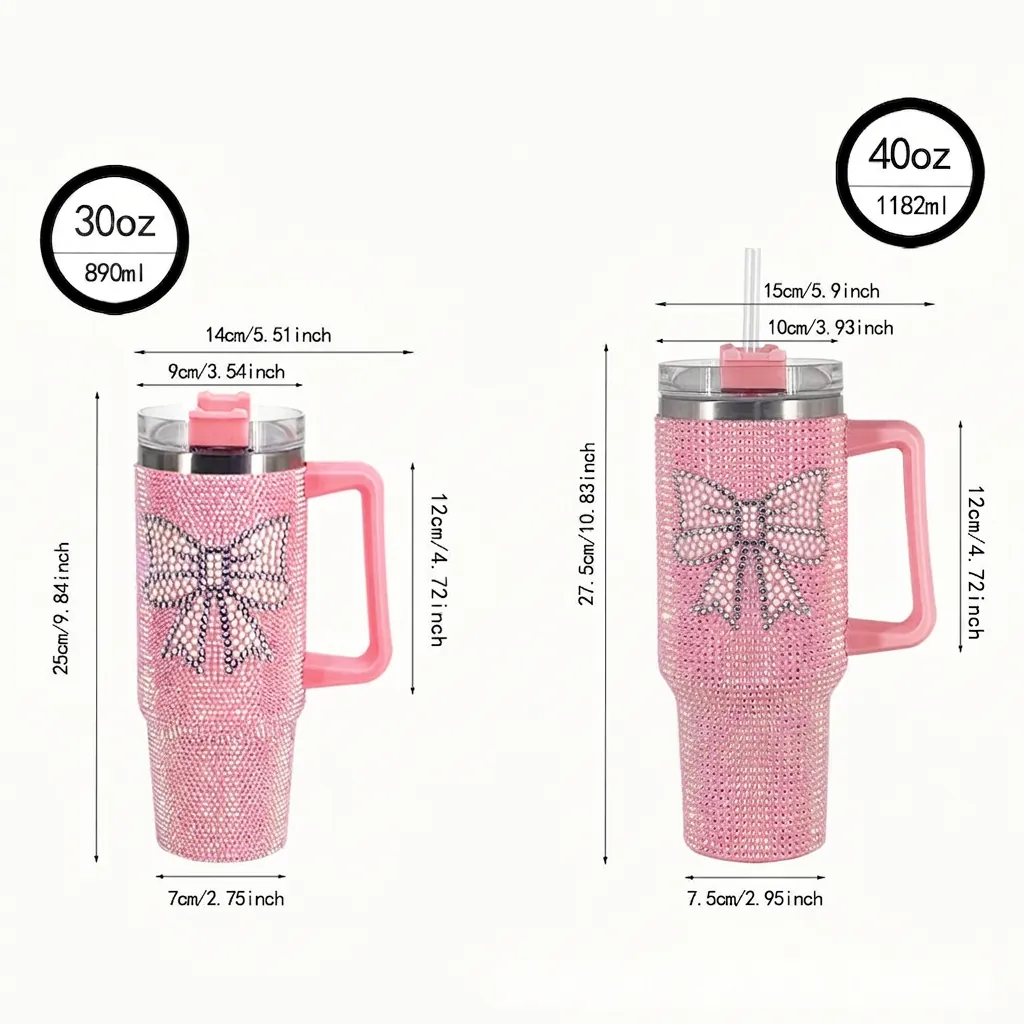 Rhinestone Encrusted Insulated Tumbler Stainless Steel With Handle And Straw Sports Baseball Pattern Car Vacuum Cup