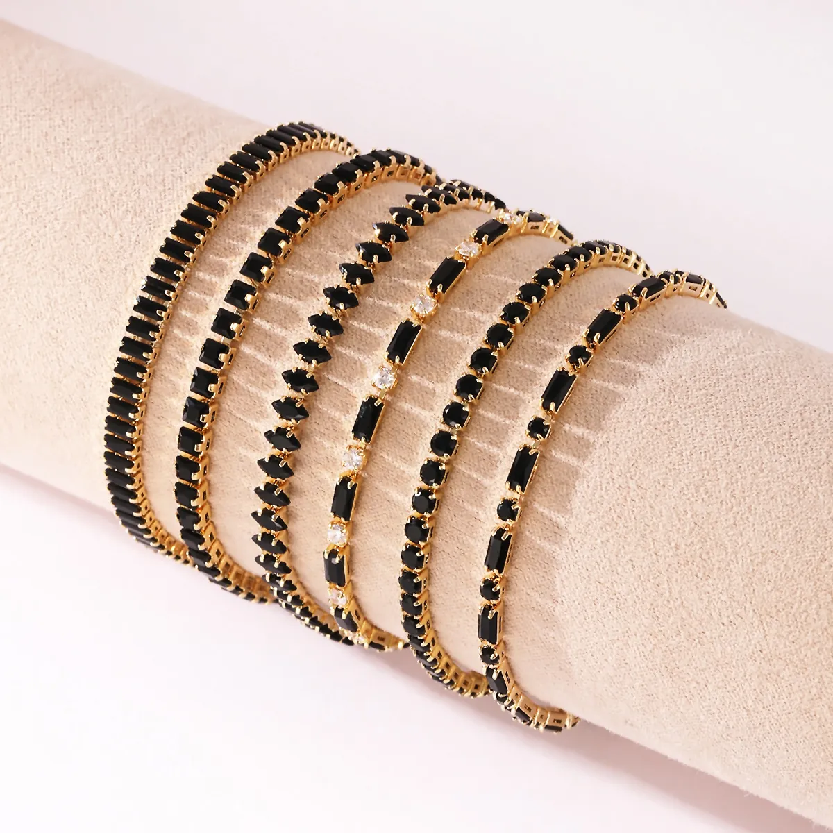 18K Echt Vergoldetes Messing Zirkonia Tennis Armband Künstlicher Obsidian Minimalistisches Krallenkette Armband Damen Schmuck