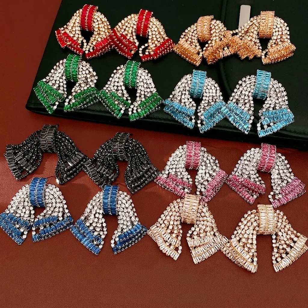 Vintage Orecchini a Bottone con Fiocco in Zirconia con Perno in Argento Rame Intarsiato Strass Orecchini per Matrimonio Festa Donna Gioielli