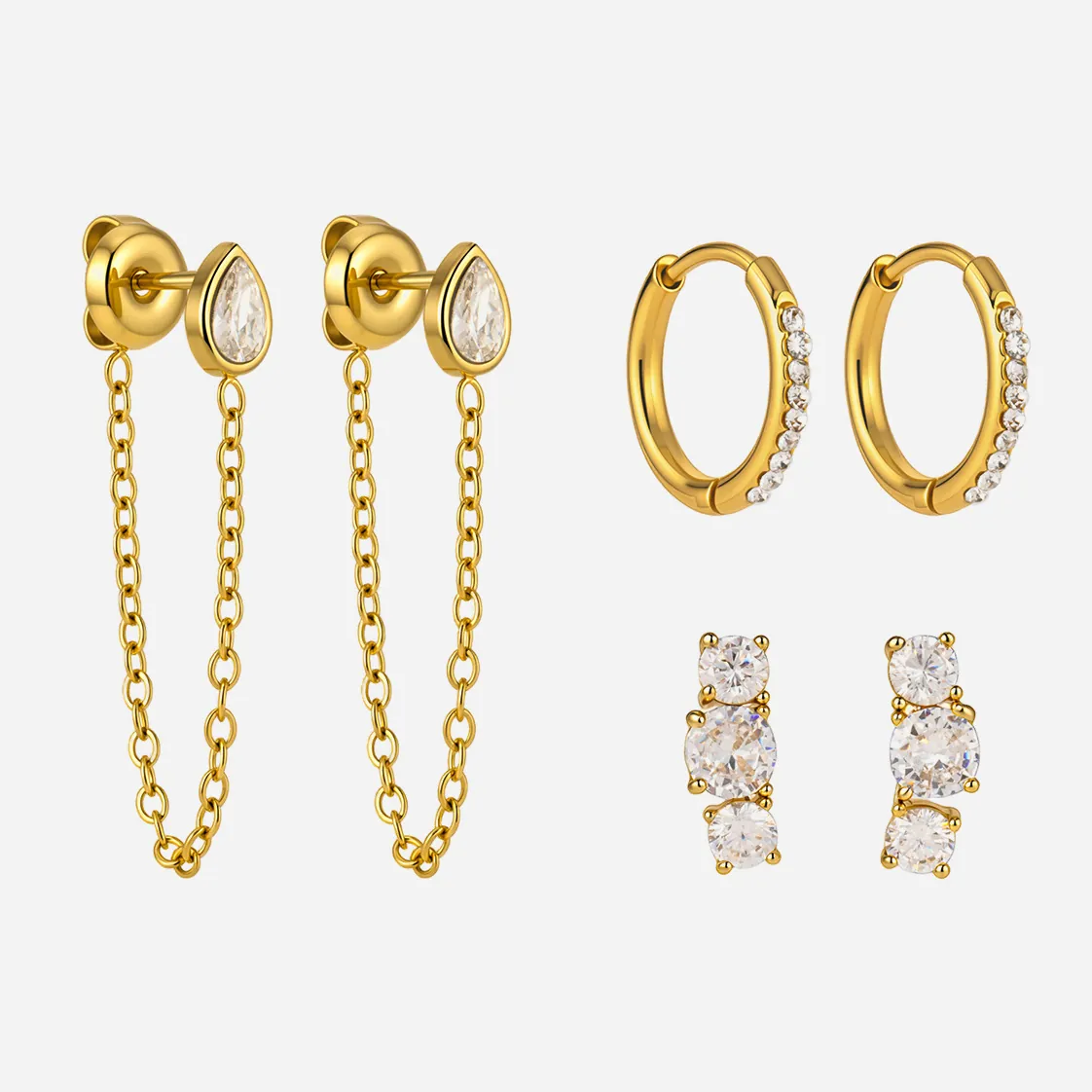 Collezione di Orecchini in Acciaio Inossidabile Placcato Oro 18K Donna Minimalista Strass Goccia d'Acqua Catena Orecchini Gioielli di Lusso