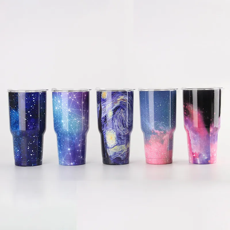 Insulated Tumbler With Lid 304 Stainless Steel Double Wall Vacuum Travel Cup Starry Sky Marble Patterns Large Capacity
