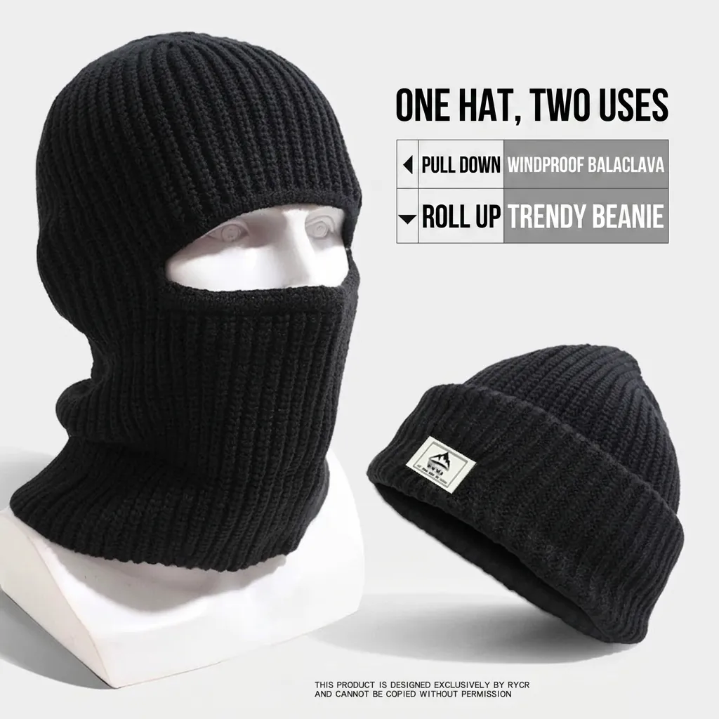 Balaclava Hat Knitted Dual-Use Beanie Mask Windproof Thermal Winter Outdoor Cycling For Men Women Unisex