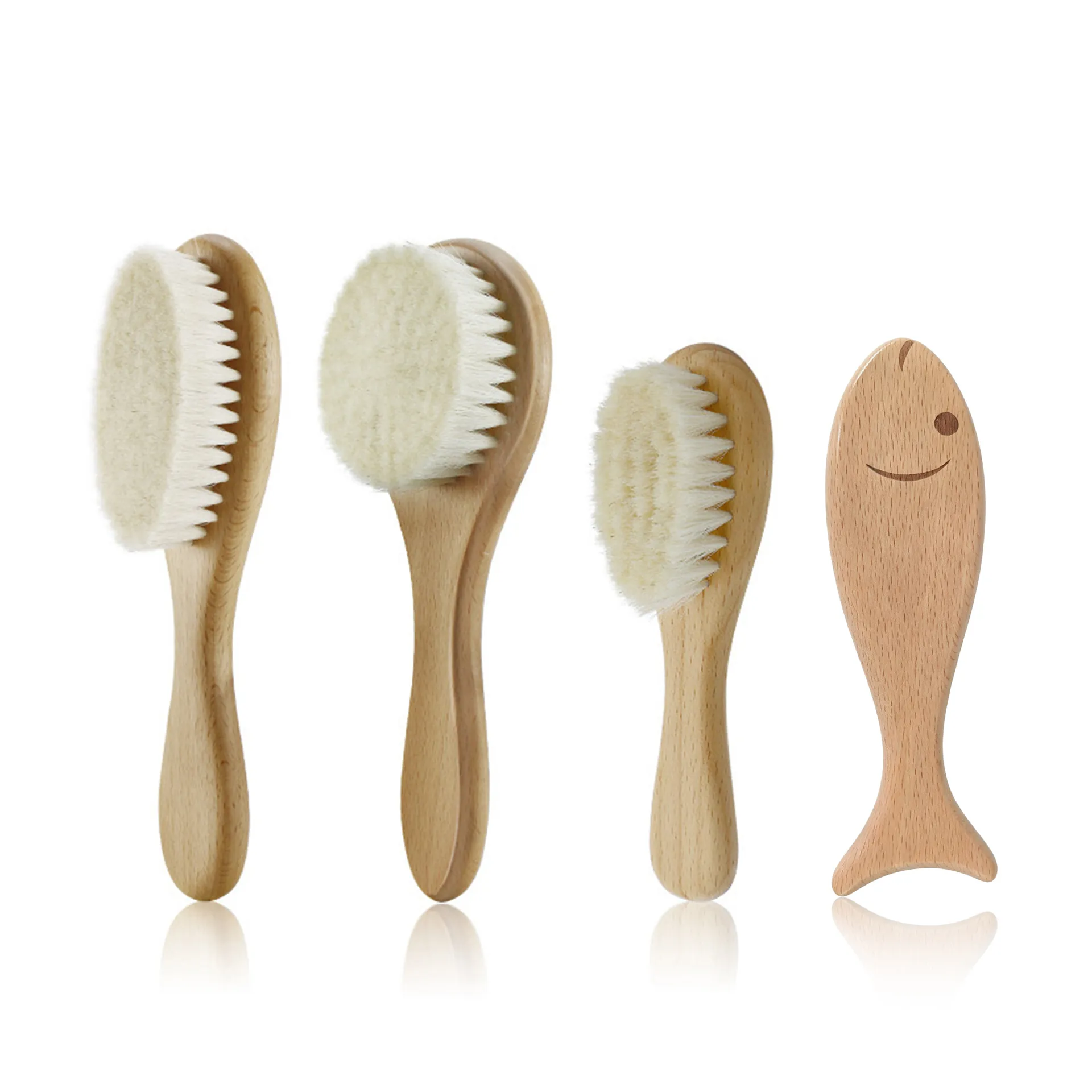 Baby Hair Brush Natural Soft Wool Bristles Beech Wood Scalp Massage Comb For Newborn Infant Cradle Cap Removal