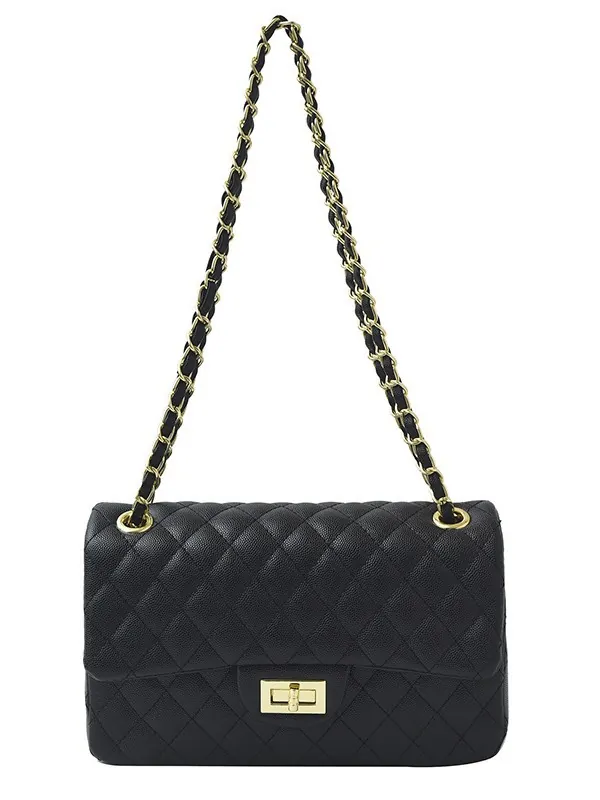 Women Quilted Rhombic Shoulder Bag PU Leather Large Capacity Chain Strap Flap Handbag Elegant Travel Tote