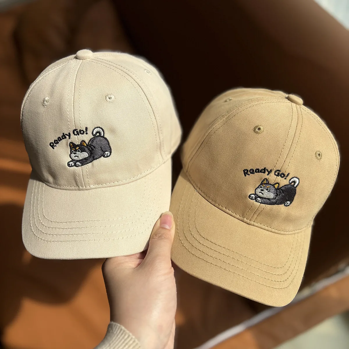 Casquette De Baseball En Coton Pour Enfants Avec Broderie Chien Shiba Inu Réglable Lettre Ready Go Pour Garçons Filles