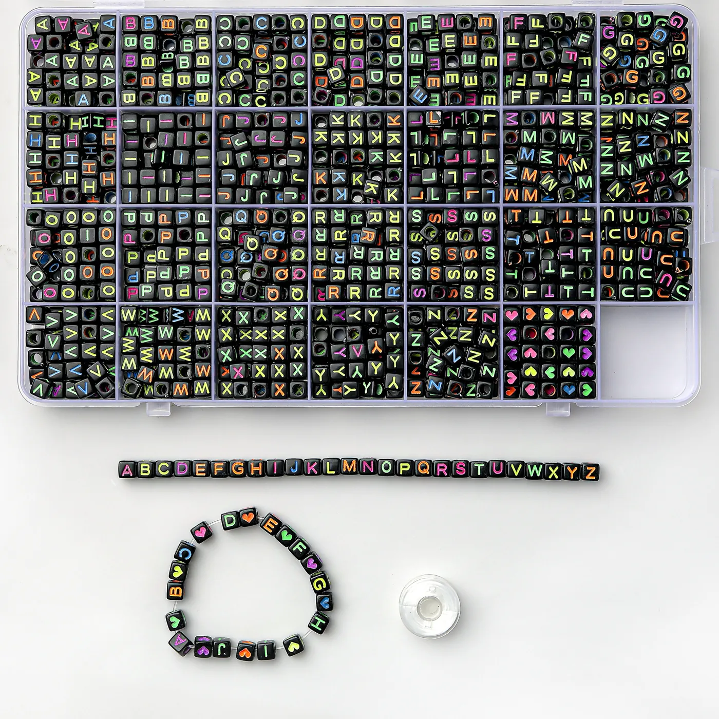 DIY Alphabet Beads Kit Acrylic A-Z Square Letter Beads With Elastic Cord And Storage Box For Jewelry Making Craft Activity