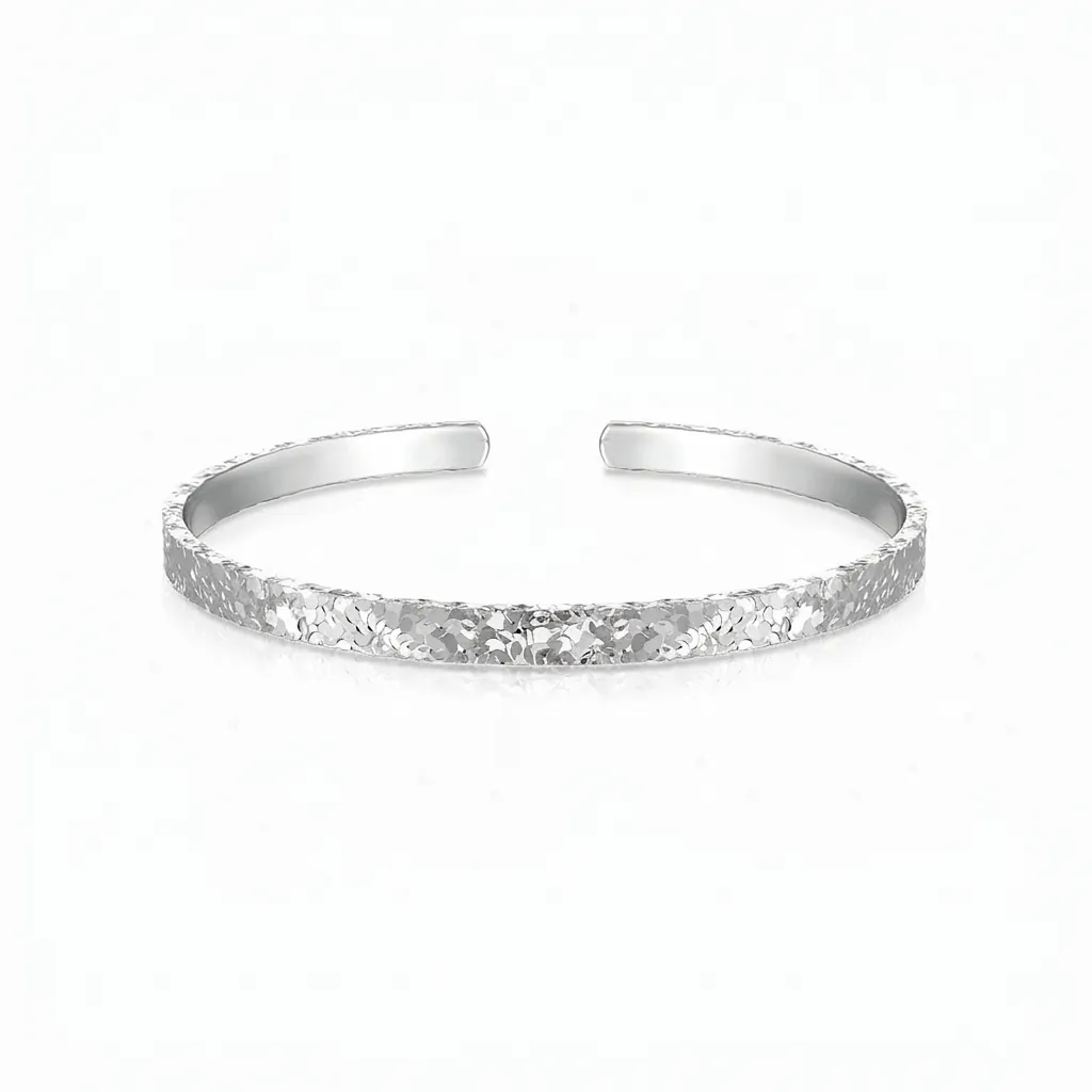 S925 Sterling Silver Hammered Open Bangle For Women Minimalist Crushed Ice Texture Adjustable Cuff Bracelet Fine Jewelry Gift