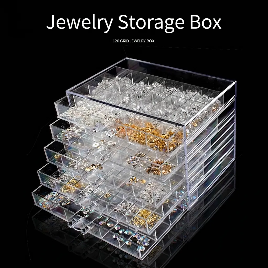 Acrylic Jewelry Storage Chest Multi Compartment Nail Art Organizer For Beads Rhinestones Earrings Desktop Display Container