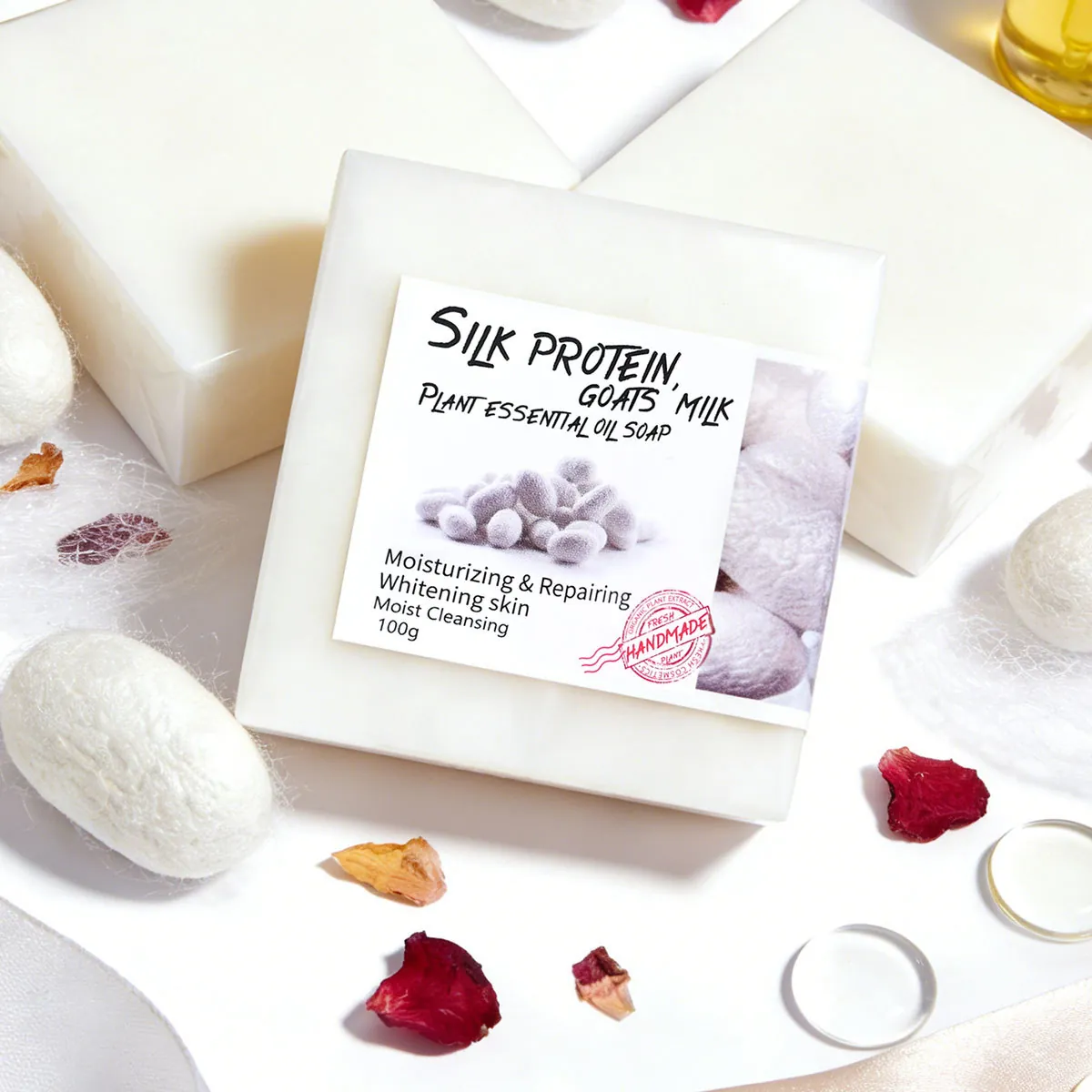 Handmade Plant Essential Oil Soap For Face And Body Whitening Moisturizing Silk Protein Goat Milk Cleansing Soap Natural Skincare