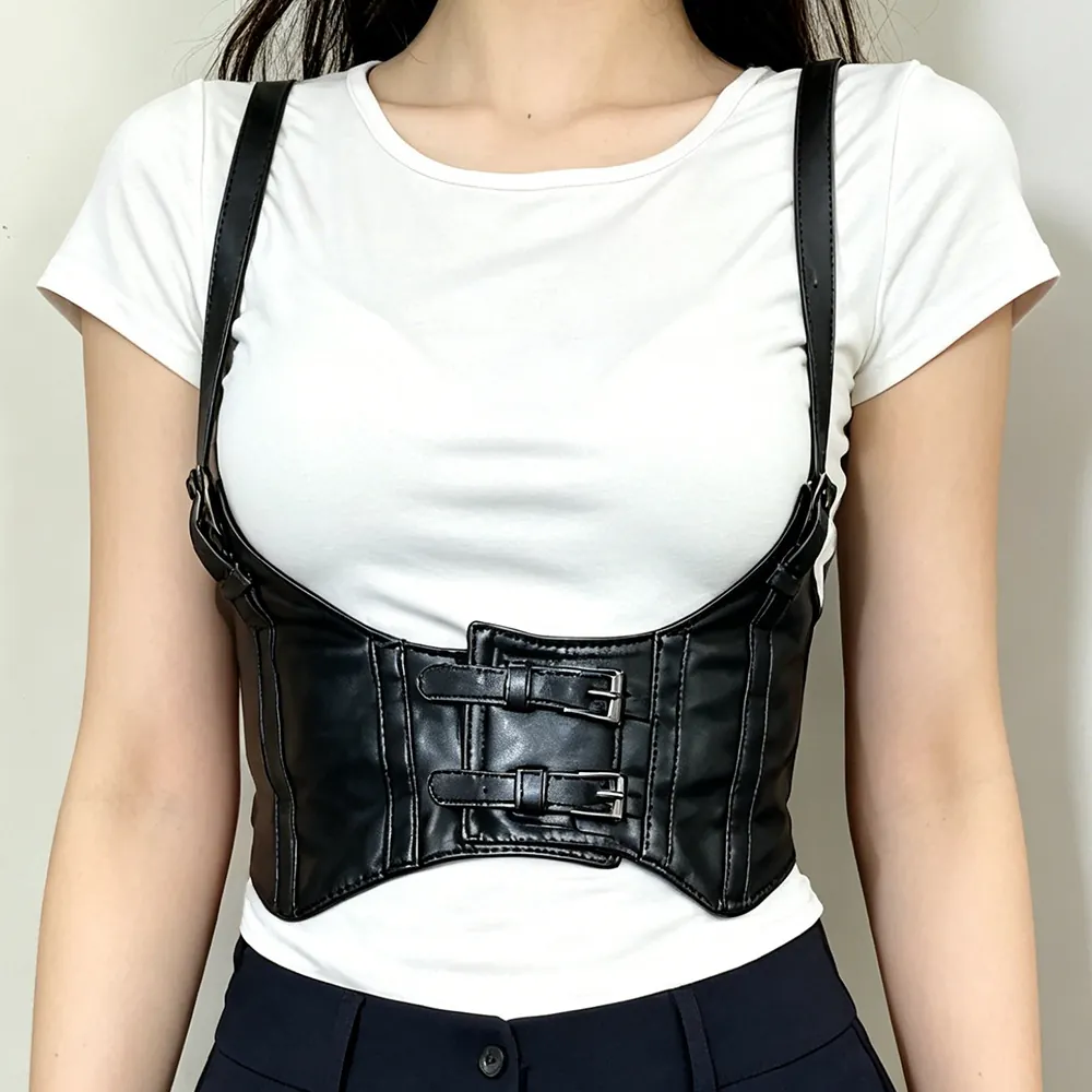 Women Wide Corset Belt Vest Strap Adjustable PU Leather Denim Lace Elastic Waist Cincher Gothic Punk Fashion Accessory