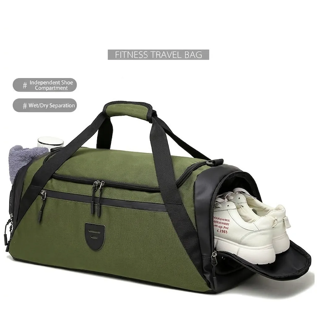 Sac De Voyage De Sport Grande Capacité Avec Compartiment Chaussures Indépendant Séparation Humide Sec Polyester