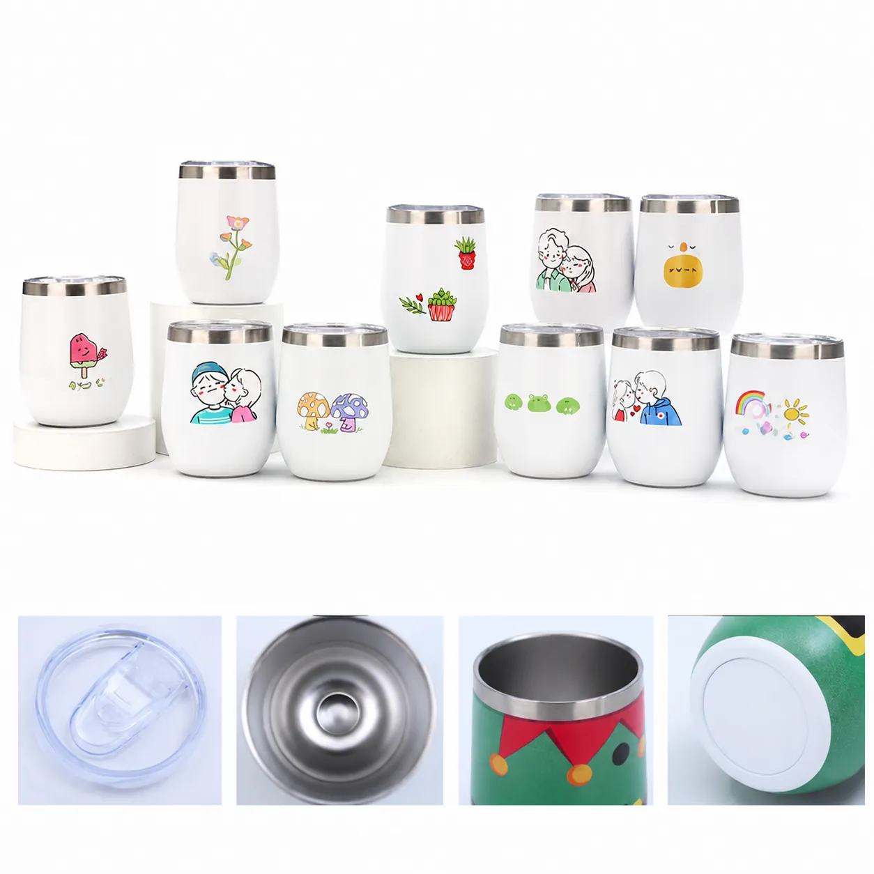 Edelstahl Isolierter Eiförmiger Becher Vakuum-Tumbler Mit Deckel Weihnachten Cartoon Tragbarer Kaffee Weinbecher