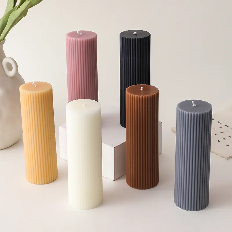 Ribbed Pillar Scented Candle Soy Wax Cylindrical Roman Column Design For Home Decor Aromatherapy Photography Prop